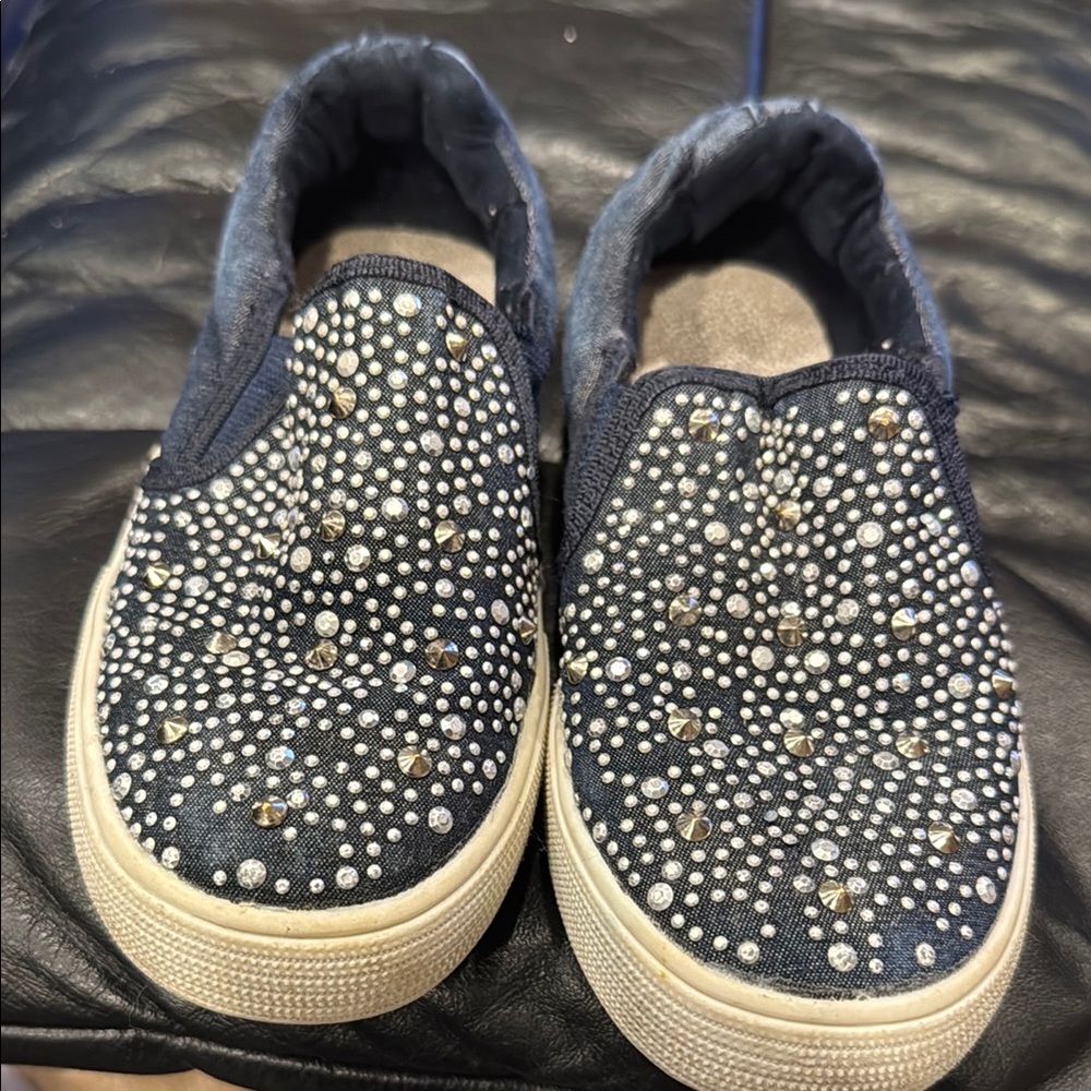 Stuart Weitzman Blue Sparkly Slip-On Sneakers